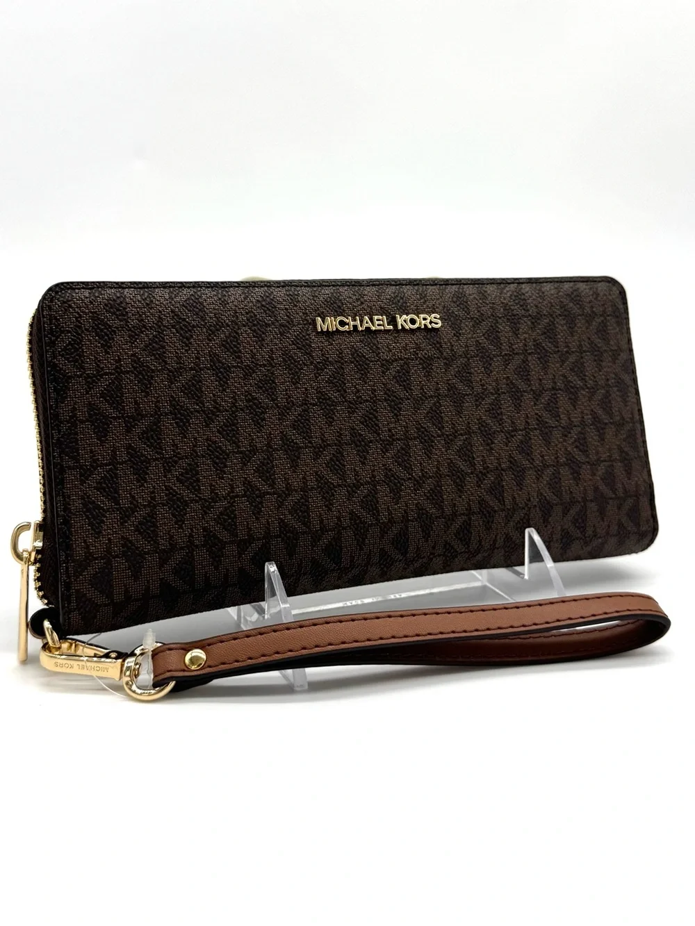 Michael Kors Large Continental Wallet Wristlet Brown/Gold